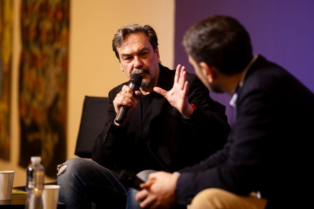  Yuri Andrukhovych performs at the 13th International Book Arsenal Festival in Kyiv, Ukraine, on May 30, 2025.